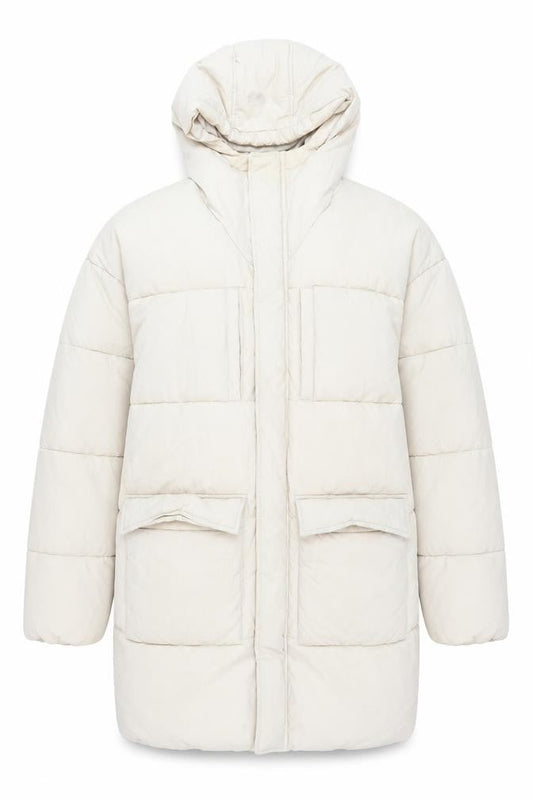 ASOS DESIGN Women’s Beige Long Puffer Coat Hooded Size M