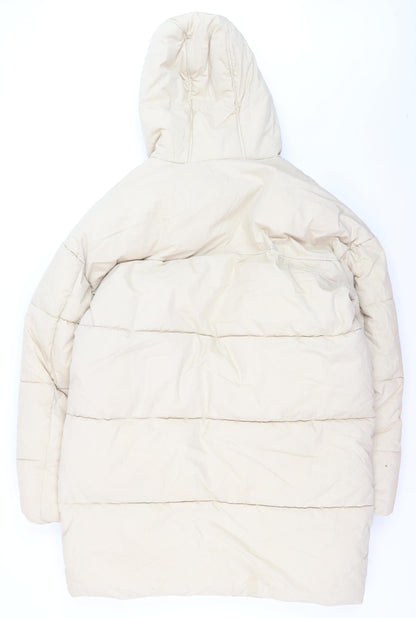ASOS DESIGN Women’s Beige Long Puffer Coat Hooded Size M