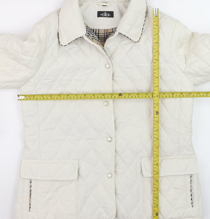David Barry Womens Ivory Quilted Mid-Length Jacket Size 14