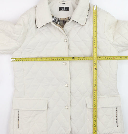 David Barry Womens Ivory Quilted Mid-Length Jacket Size 14