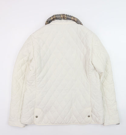 David Barry Womens Ivory Quilted Mid-Length Jacket Size 14