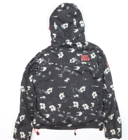 Superdry Women Black Floral Windbreaker Jacket Size S Hooded