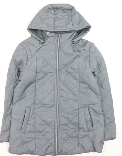 Anne de Lancay Women’s Grey Quilted Hooded Mid-Length Coat S