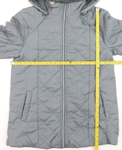 Anne de Lancay Women’s Grey Quilted Hooded Mid-Length Coat S