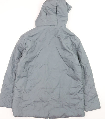 Anne de Lancay Women’s Grey Quilted Hooded Mid-Length Coat S