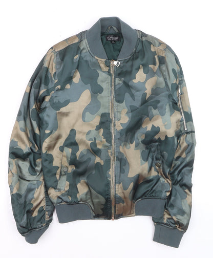 Topshop Women's Green Camouflage Bomber Jacket Size 6
