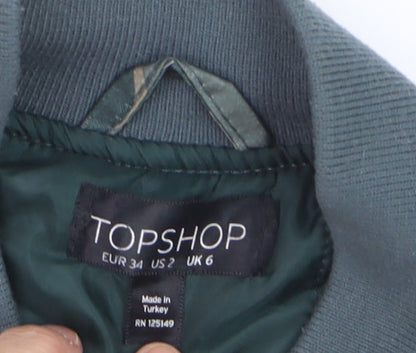 Topshop Women's Green Camouflage Bomber Jacket Size 6