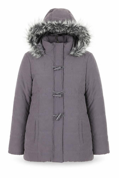 BHS Women’s Grey Faux Fur Hooded Mid-Length Puffer Coat Size 10