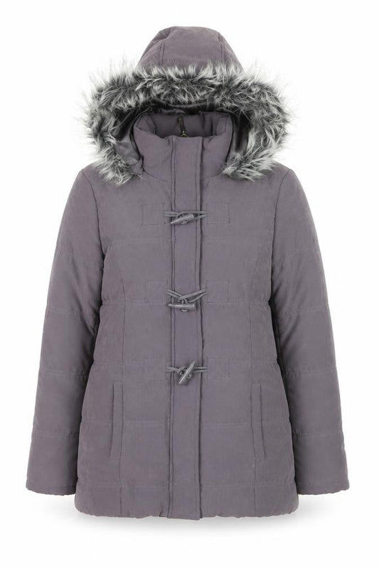 BHS Women’s Grey Faux Fur Hooded Mid-Length Puffer Coat Size 10