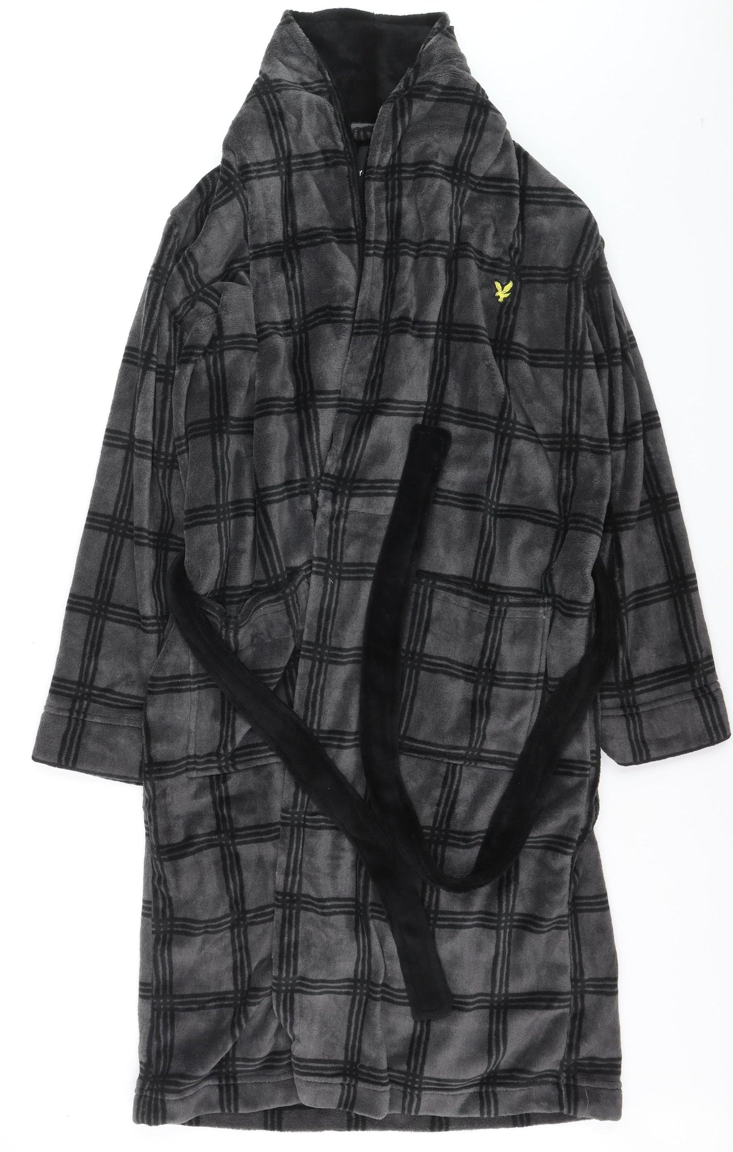Lyle & Scott Men's Grey Check Fleece Hooded Robe M