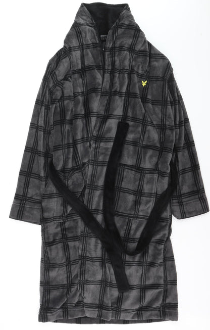 Lyle & Scott Men's Grey Check Fleece Hooded Robe M