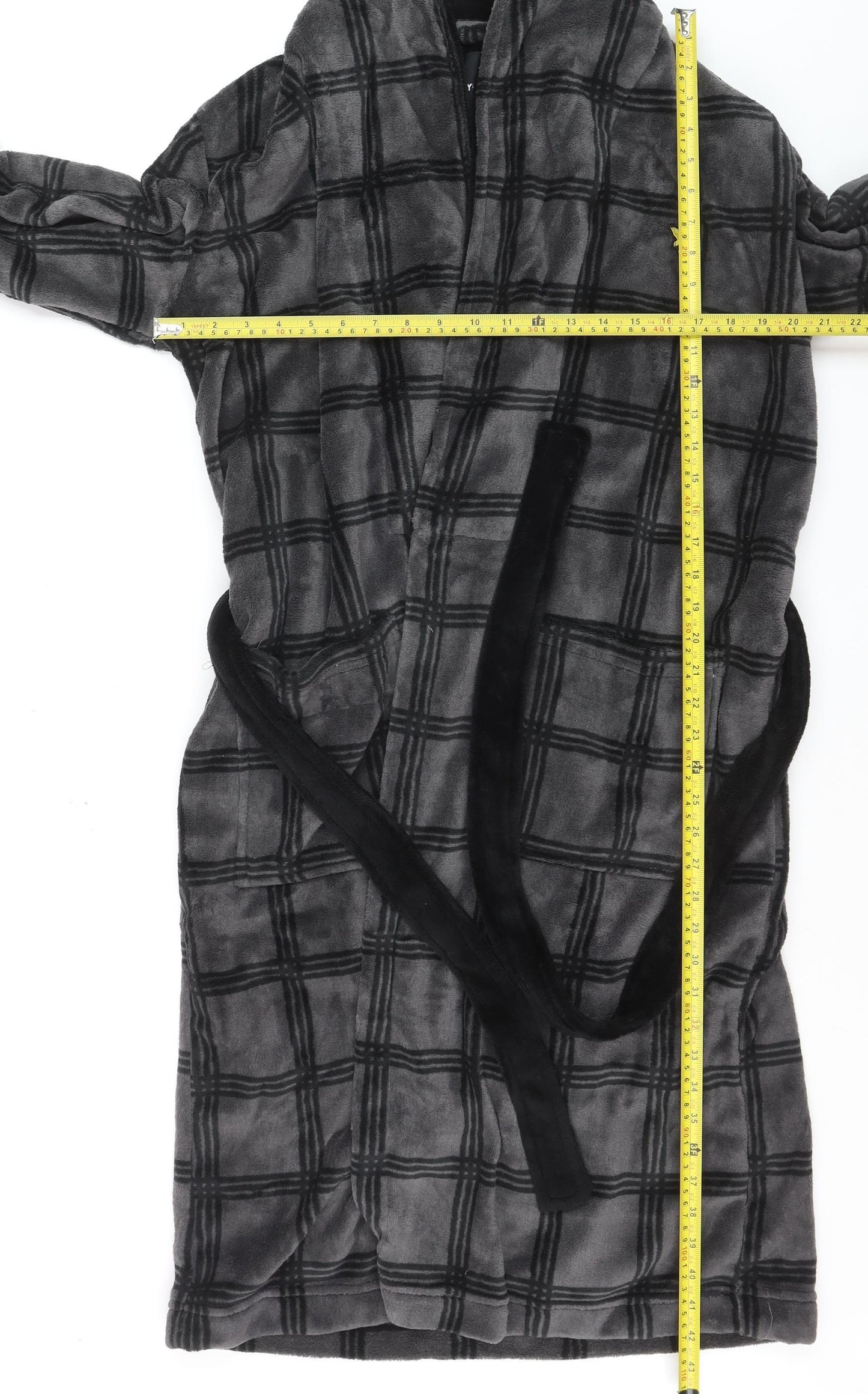 Lyle & Scott Men's Grey Check Fleece Hooded Robe M