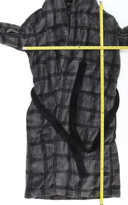 Lyle & Scott Men's Grey Check Fleece Hooded Robe M