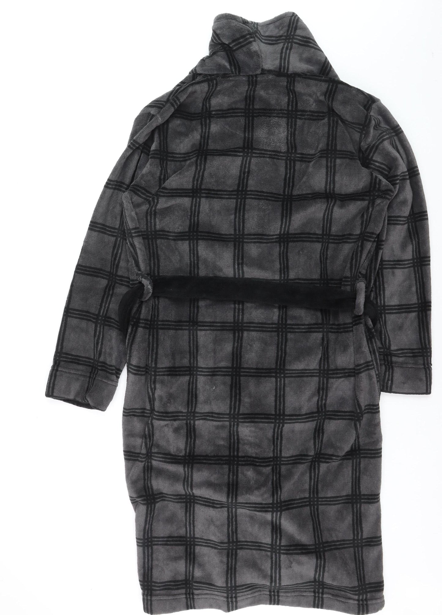 Lyle & Scott Men's Grey Check Fleece Hooded Robe M