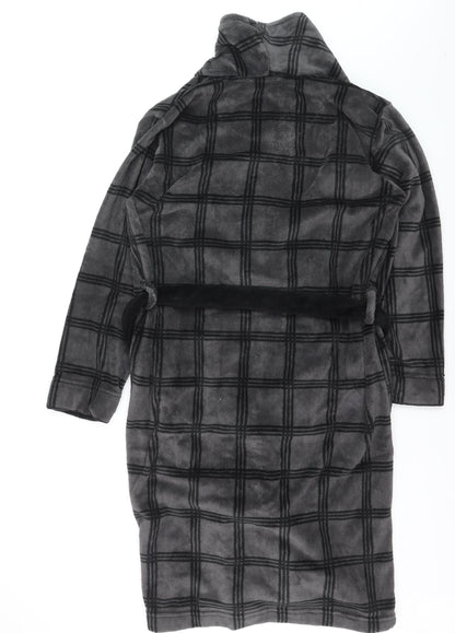 Lyle & Scott Men's Grey Check Fleece Hooded Robe M
