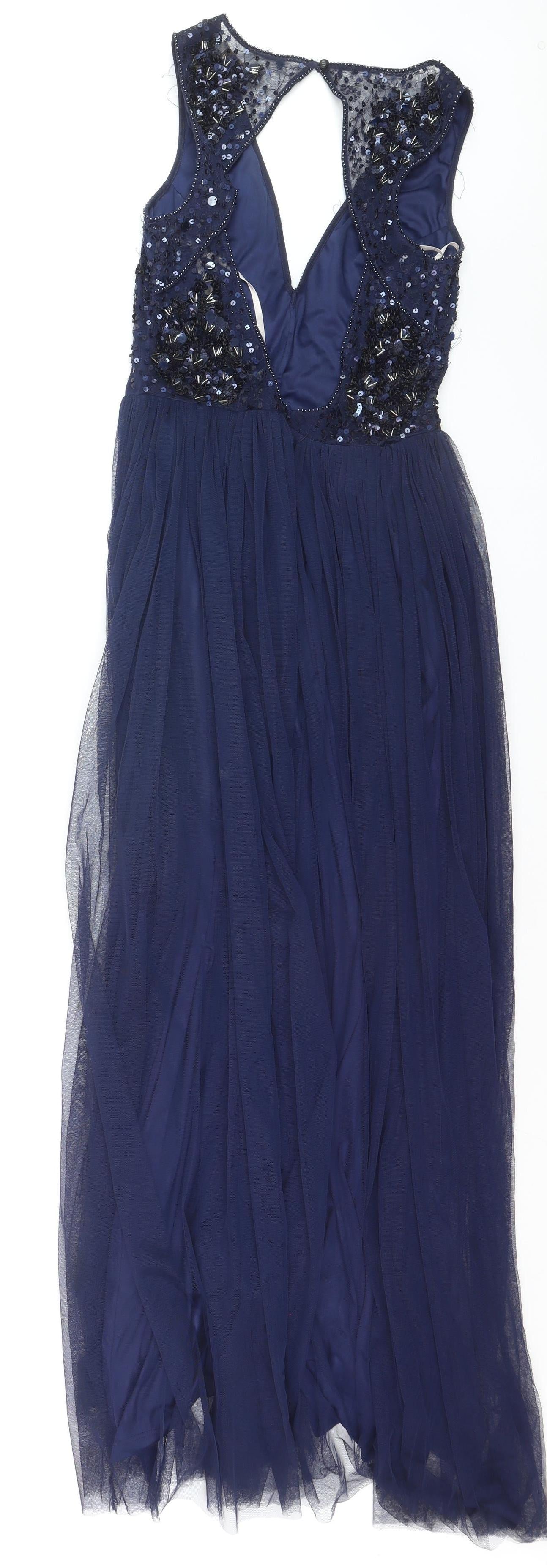 No.1 Jenny Packham Women's Blue Size 10 Sleeveless Beaded Long Ball Gown Dress