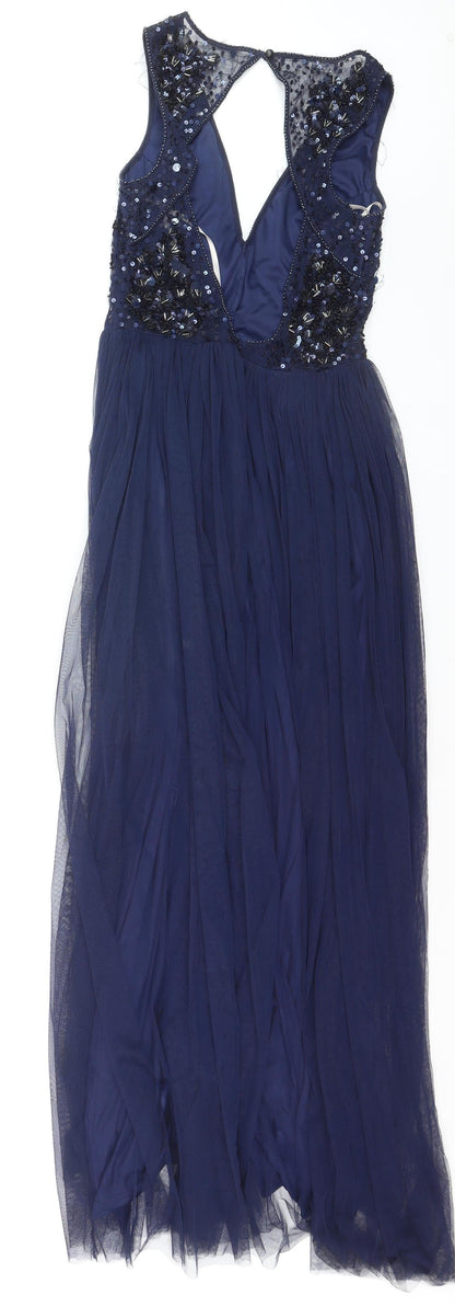 No.1 Jenny Packham Women's Blue Size 10 Sleeveless Beaded Long Ball Gown Dress