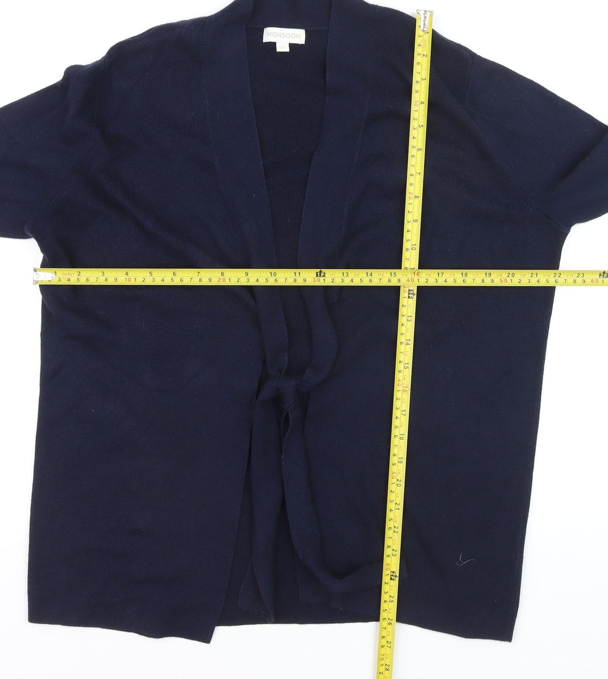 Monsoon Women Blue L Long Sleeve Open Knit Cardigan