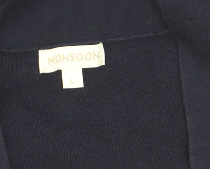 Monsoon Women Blue L Long Sleeve Open Knit Cardigan