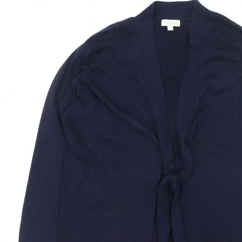 Monsoon Women Blue L Long Sleeve Open Knit Cardigan