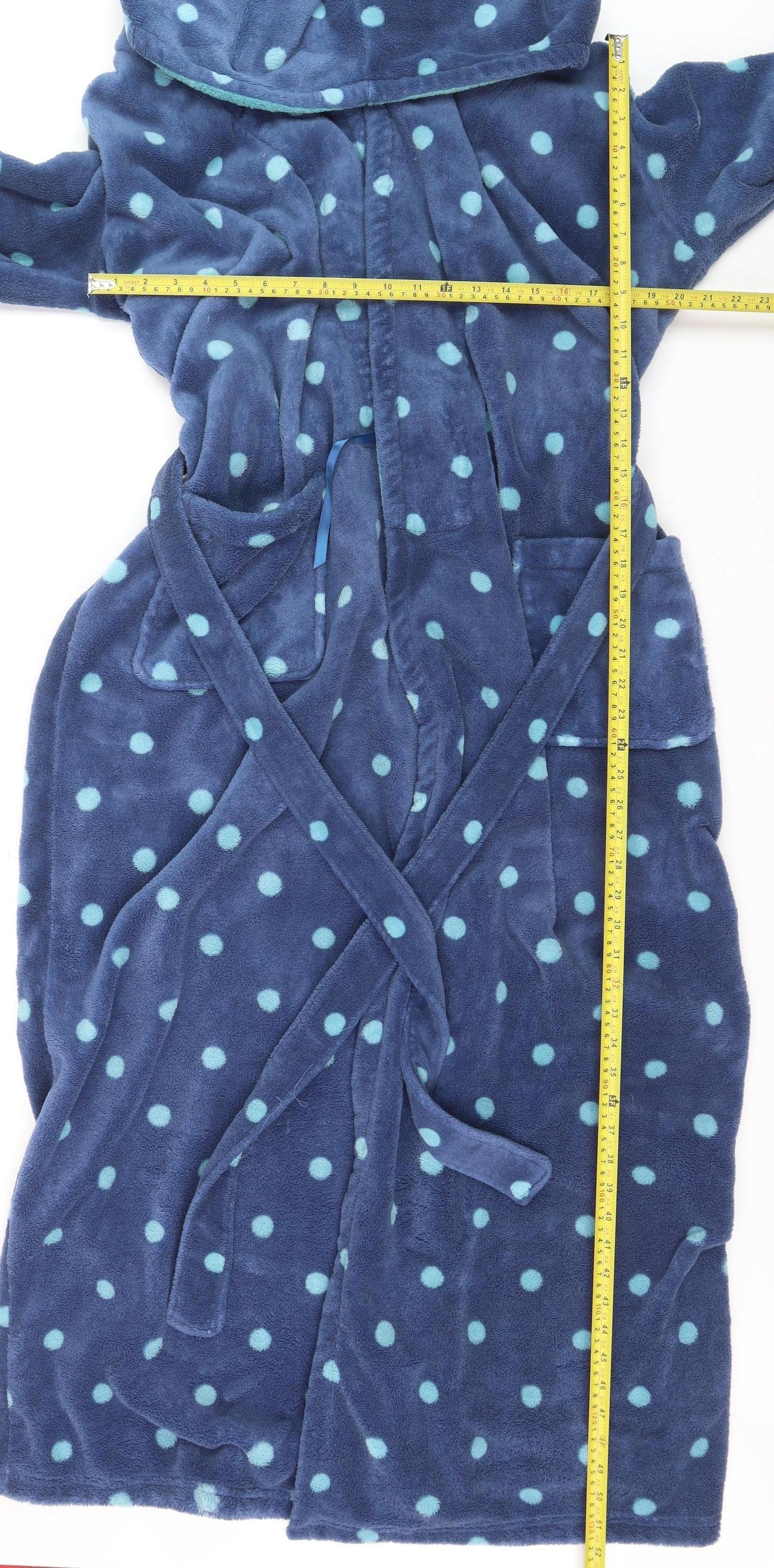 Long Tall Sally Women’s Blue Polka Dot Fleece Robe M Tall Hooded Belted