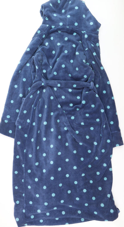 Long Tall Sally Women’s Blue Polka Dot Fleece Robe M Tall Hooded Belted