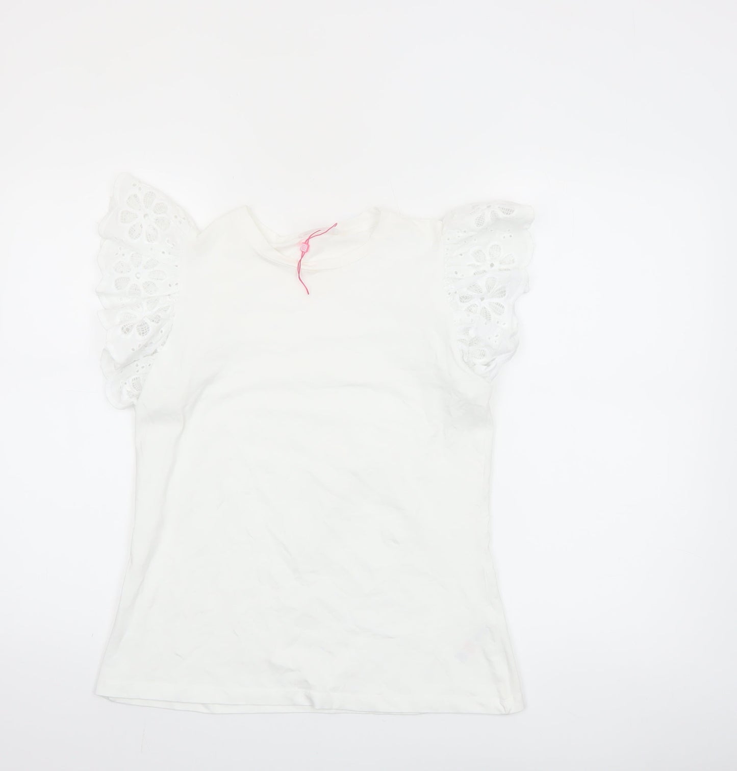 Savida Womens White Flutter Sleeve Cotton T-Shirt Size 12