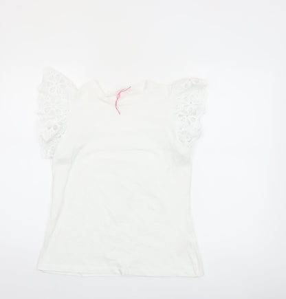 Savida Womens White Flutter Sleeve Cotton T-Shirt Size 12
