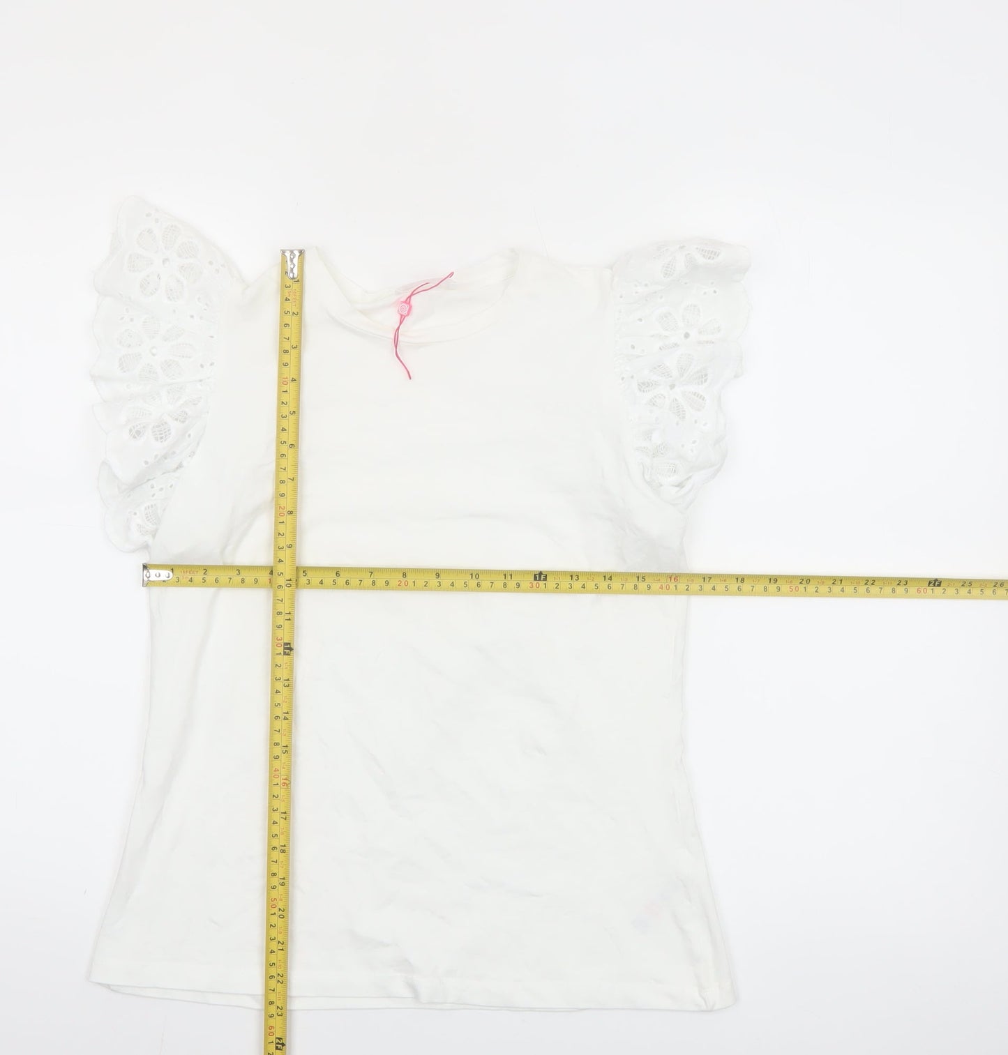 Savida Womens White Flutter Sleeve Cotton T-Shirt Size 12