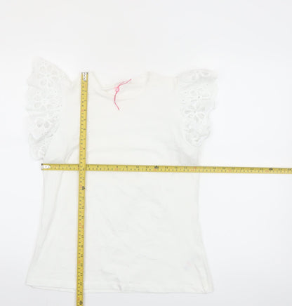 Savida Womens White Flutter Sleeve Cotton T-Shirt Size 12