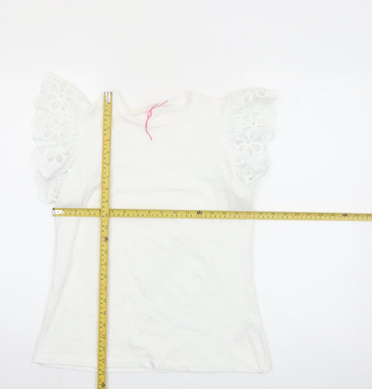 Savida Womens White Flutter Sleeve Cotton T-Shirt Size 12
