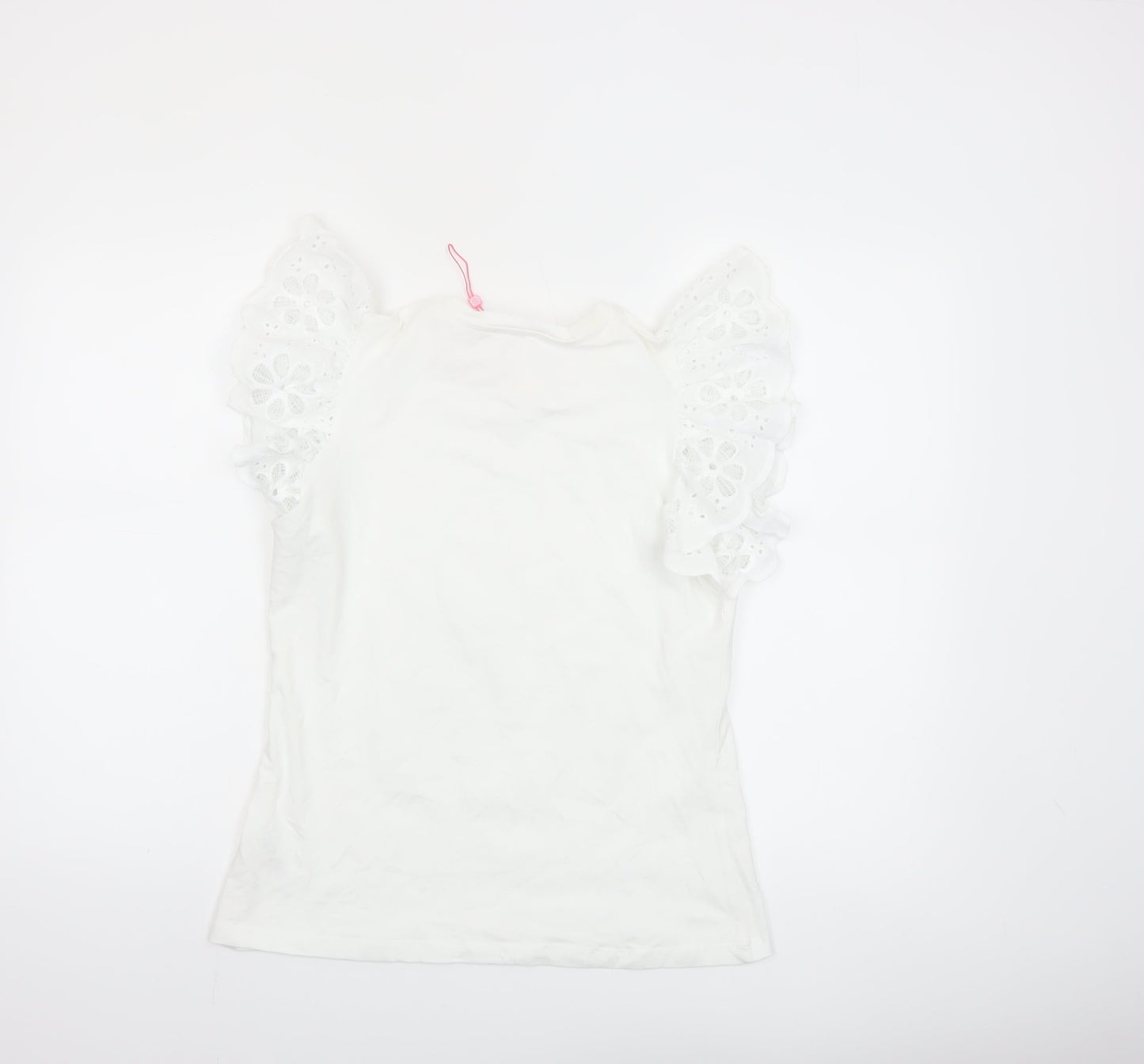 Savida Womens White Flutter Sleeve Cotton T-Shirt Size 12