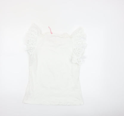 Savida Womens White Flutter Sleeve Cotton T-Shirt Size 12