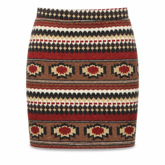 Hearts & Bows Women Brown Aztec Knit Mini Skirt Size 6 Stretch