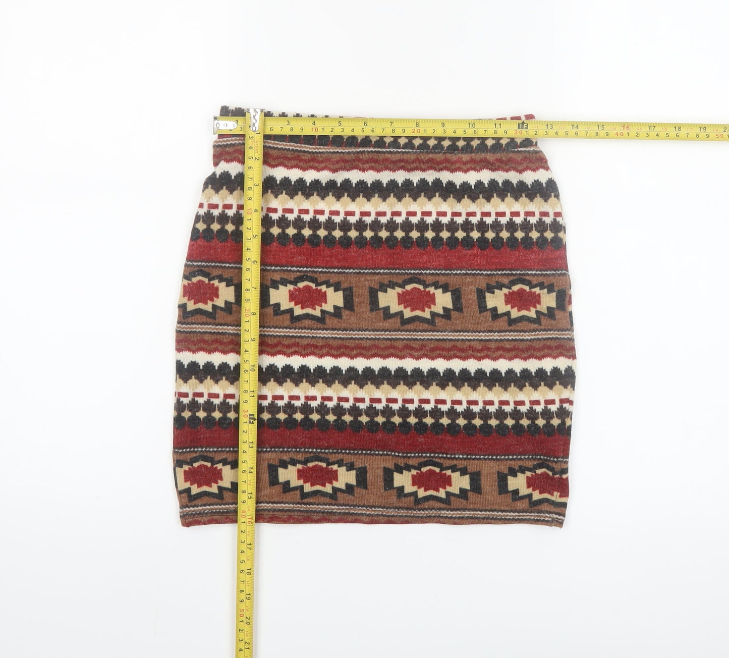 Hearts & Bows Women Brown Aztec Knit Mini Skirt Size 6 Stretch