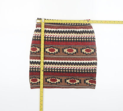 Hearts & Bows Women Brown Aztec Knit Mini Skirt Size 6 Stretch