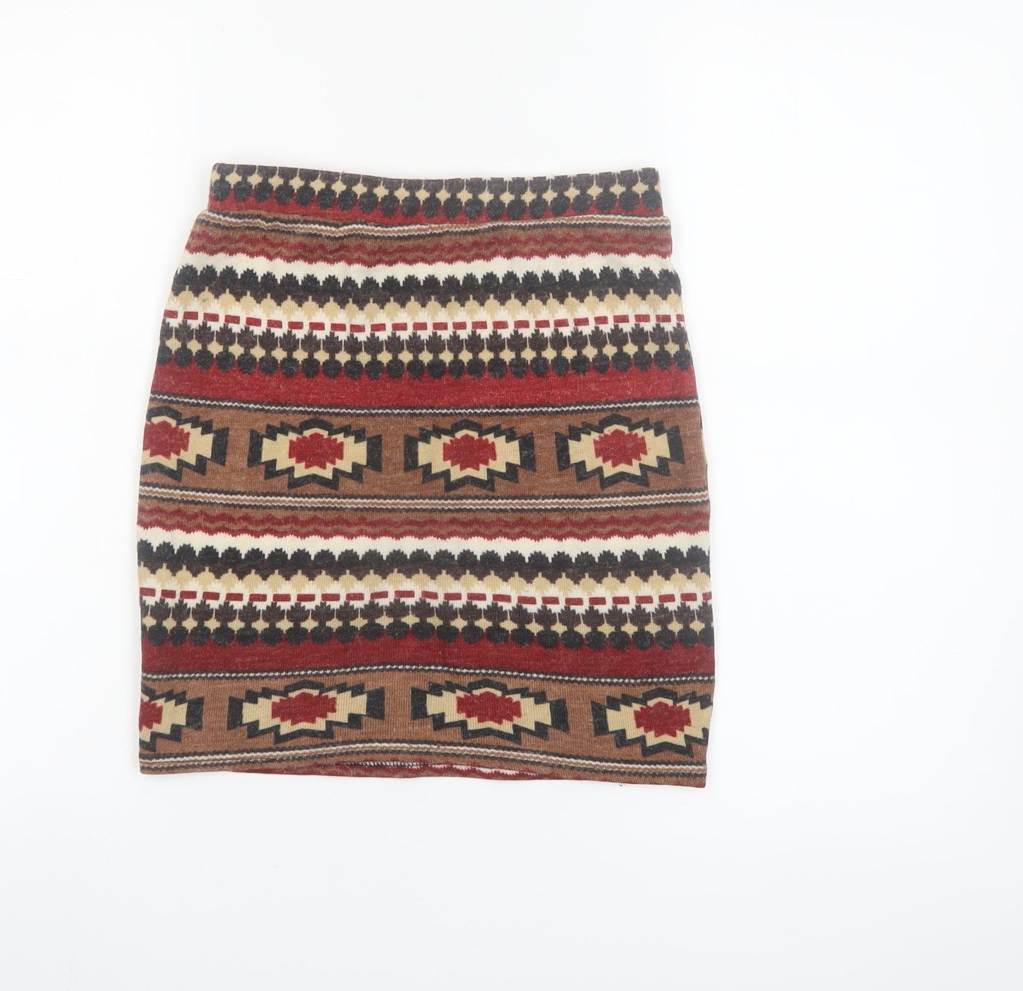 Hearts & Bows Women Brown Aztec Knit Mini Skirt Size 6 Stretch