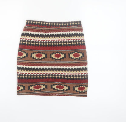 Hearts & Bows Women Brown Aztec Knit Mini Skirt Size 6 Stretch