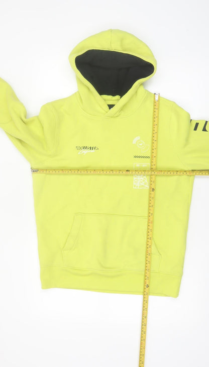 Hollister Men’s Yellow Pullover Hoodie S Fleece Logo Print