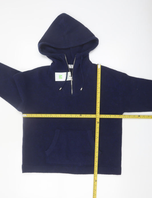 Primark Women Blue M Full Zip Hooded Wool Blend Jumper