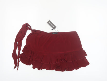 PrettyLittleThing Womens Red Size 12 Ruffle Wrap Mini Skirt