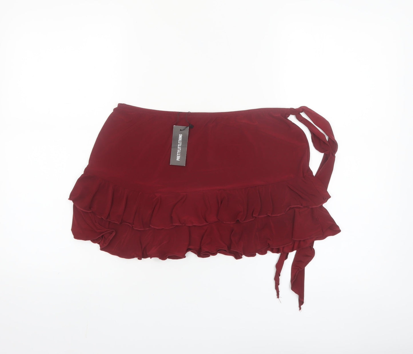 PrettyLittleThing Womens Red Size 12 Ruffle Wrap Mini Skirt