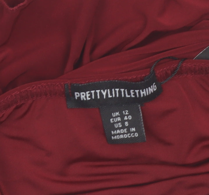 PrettyLittleThing Womens Red Size 12 Ruffle Wrap Mini Skirt