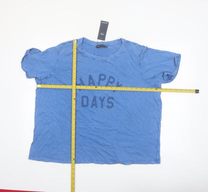 Marks and Spencer Women Blue Cotton Happy Days T-Shirt Size 22