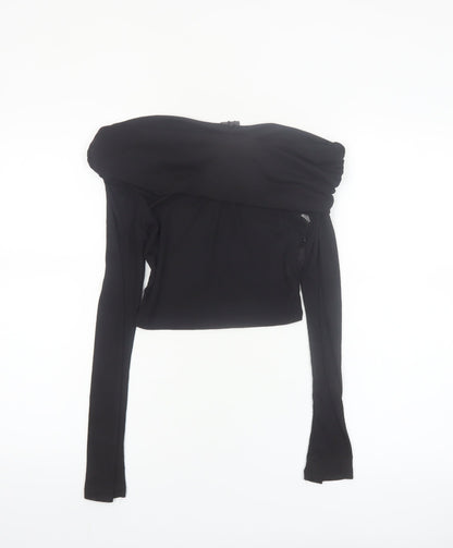 PrettyLittleThing Women Black Off Shoulder Cropped Long Sleeve Blouse Size 8
