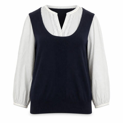 Monsoon Women’s Blue Knit Pullover Jumper Size 14 with Ruffle Neckline