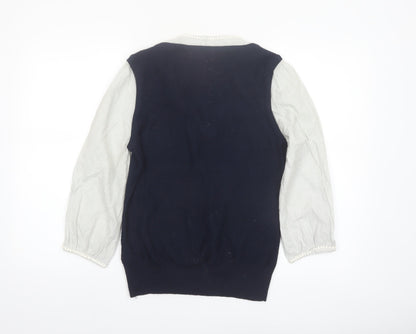 Monsoon Women’s Blue Knit Pullover Jumper Size 14 with Ruffle Neckline