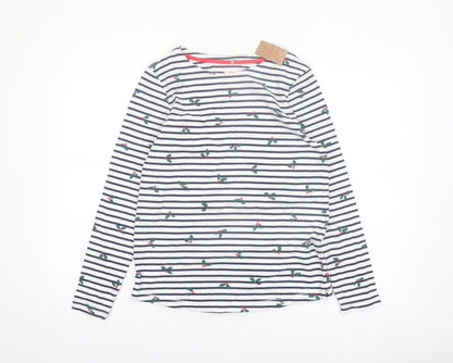 George Women’s White Striped Christmas Long Sleeve Cotton T-Shirt Size M