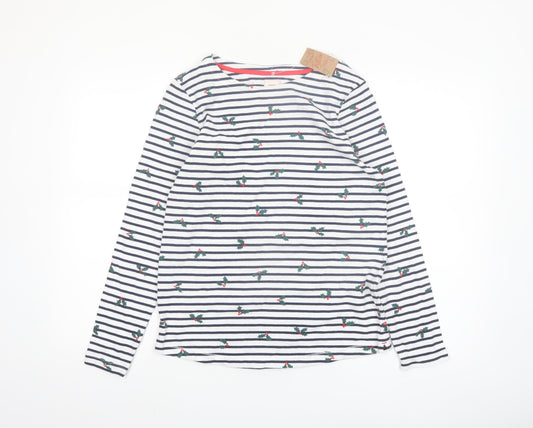 George Women’s White Striped Christmas Long Sleeve Cotton T-Shirt Size M