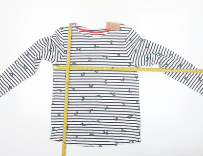 George Women’s White Striped Christmas Long Sleeve Cotton T-Shirt Size M